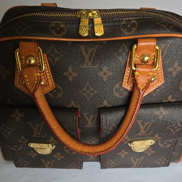 New Brown & Tan Top Handle Bag with Gold Accents - Picture 9 of 13